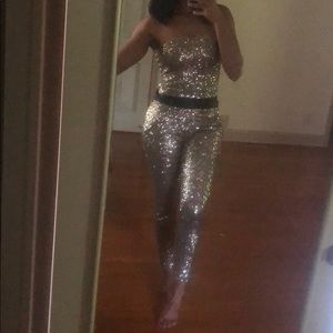 BEBE strapless sequin jumpsuit
